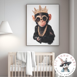 Cute Baby Monkey Print | Nursery Chimpanzee Printable Wall Art | Kid&#39;s Room Baby Animal Decor