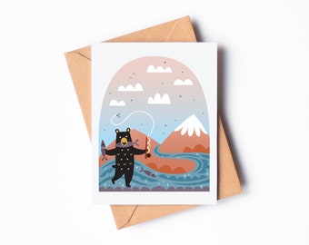 Fly Fishing Bear A2 Blank Greeting Card