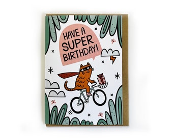 Happy Birthday Super Cat Greeting Card