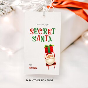 Secret Santa Favor Tags – Editable Christmas Gift Tags for Holiday Exchange – Printable Canva Template for Christmas Party Favors