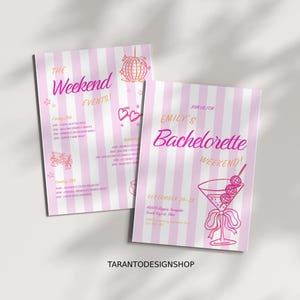 Bachelorette Weekend Invitation Itinerary Girls Weekend Invite Editable Canva Template Printable Invitation Digital Download Pink Stripes