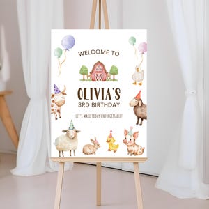 Farm Birthday Welcome Sign - Barnyard Animals Party Welcome Poster - Editable Printable Digital Download