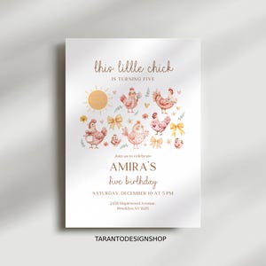 Chick Birthday Invitation Chicken Party Invite Farm Birthday Invite Editable Canva Template Printable Digital Download Girls Birthday