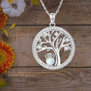 Owl Tree of Life Necklace For Women Tree of Life Owl Necklace 925 Sterling Silver Bird Necklace For Women Girls