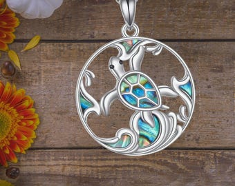 Turtle Necklace 925 Sterling Silver Marine Animal Necklace Abalone Shell Jewelry