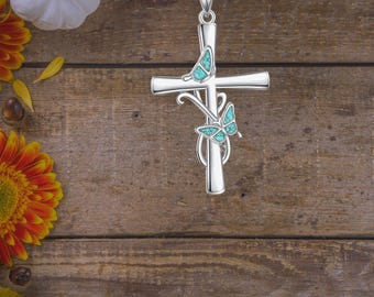 Butterfly Cross Necklace Sterling Silver Christian Jewelry For Women
