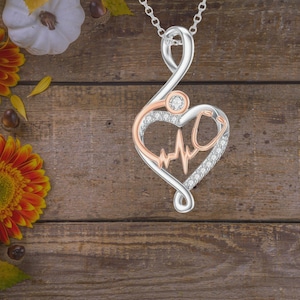 Nurse Love Heart Necklace 925 Sterling Silver Stethoscope Necklace For Women