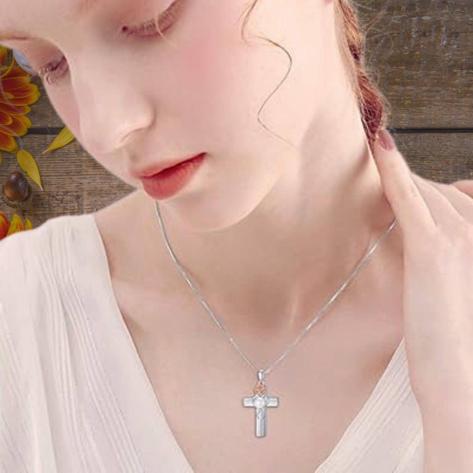 Christian Cross Urn Necklace for Ashes Sterling Silver Rose Flower ...