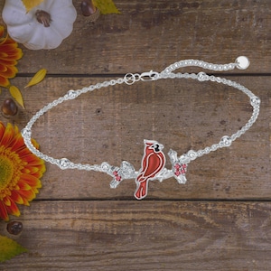 Cardinal Bird Bracelet For Women Cute Sterling Silver Red Cardinal Bracelet For Women Girls