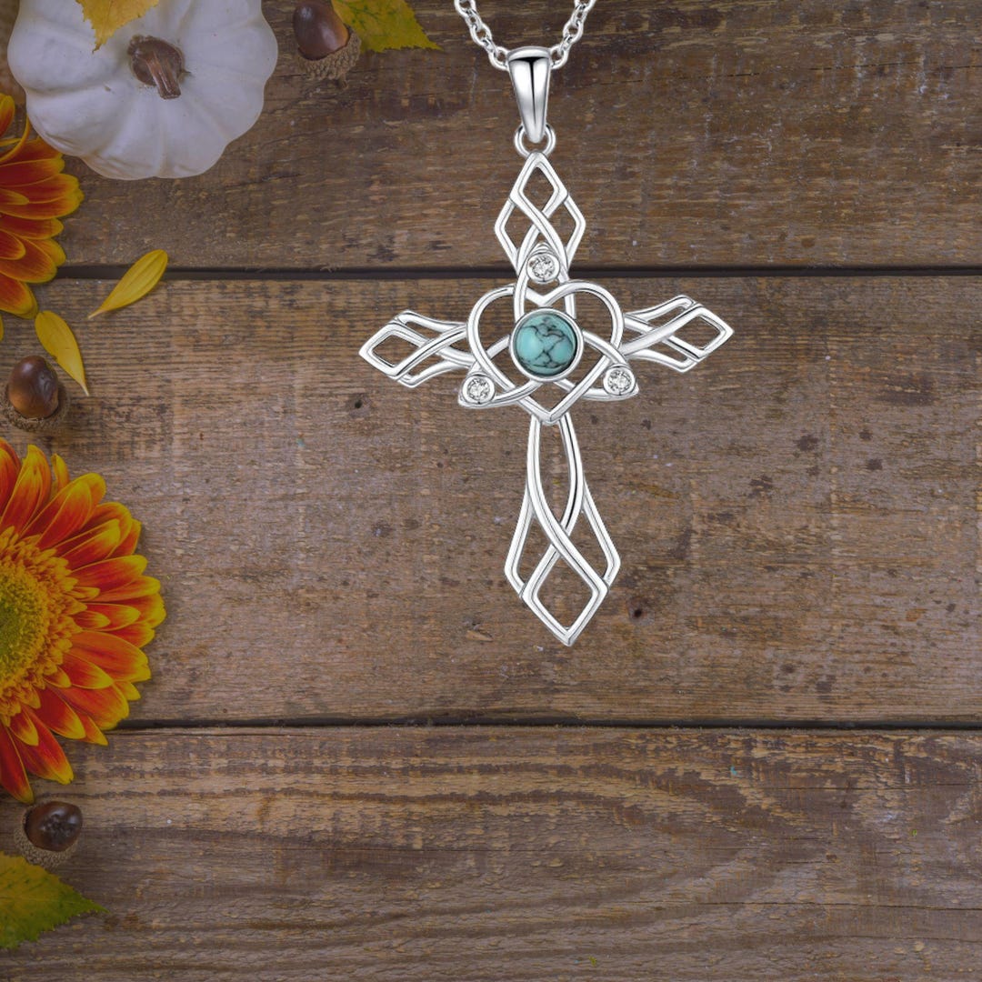 Celtic Knot Turquoise Cross Necklace Sterling Silver - Etsy