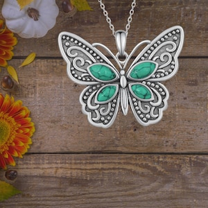 Butterfly Necklace Turquoise 925 Sterling Silver Butterfly Necklace For Women Girls