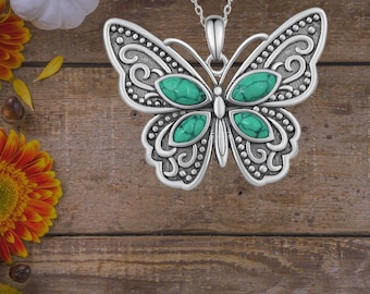 Ciondolo a farfalla turchese: collana in argento sterling 925 - Italia