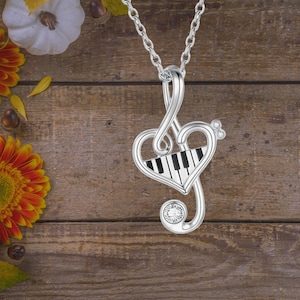 Music Note Piano Keys Necklace For Women 925 Sterling Silver Music Note Necklace For Music Lovers