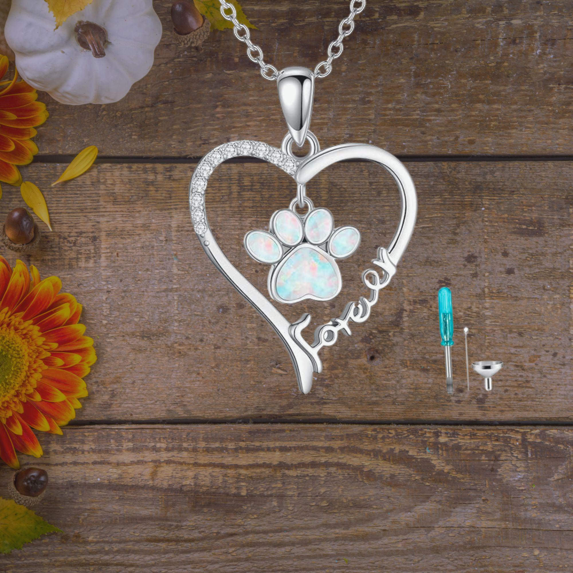 Minicremation Collana con urna per ceneri per animali domestici, con impronta di zampa, ciondolo ricordo per ceneri di animali domestici, gatti e cani, con kit di riempimento, Metallo, non