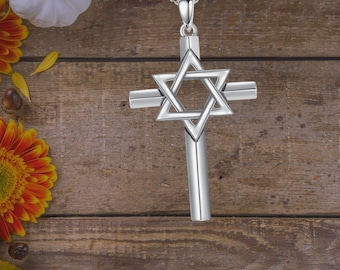 Star of David Cross Necklace Jewish 925 Sterling Silver Cross Pendant Necklace For Men Women