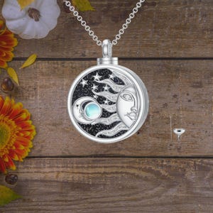 Sun and Moon Urn Necklace For Ashes Cremation Jewelry 925 Sterling Silver Moonstone Urn Necklace with Funnel Filler Kit