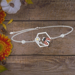 Marienkäfer-Armband für Frauen Sterling Silber Vogel Blumen-Armband für Frauen Mädchen