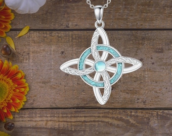 Witches Knot Necklace 925 Sterling Silver Moonstone Celtic Knot Pendant Necklace For Women