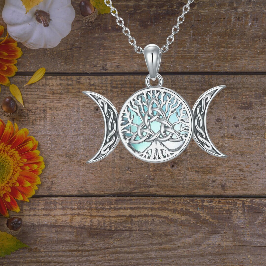 Triple Moon Goddess Necklace for Women 925 Sterling Silver Moonstone ...