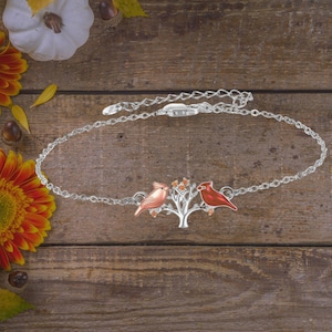Red Cardinal Bracelet 925 Sterling Silver Memorial Cardinal Jewelry for Women Girls