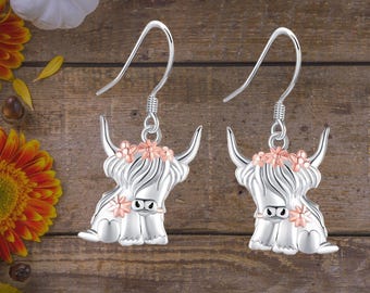 Orecchini a forma di mucca delle Highlands in argento sterling