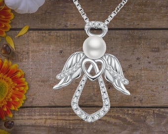 Guardian Angel Necklace Sterling Silver Heart Love Pendant Angel Jewelry for Women