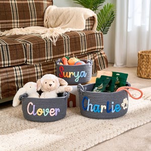 Personalisierter Spielzeugkorb für Hunde • Haustier Geschenk • Haustier Organizer • Handgemachtes I-cord Craft Bild 1