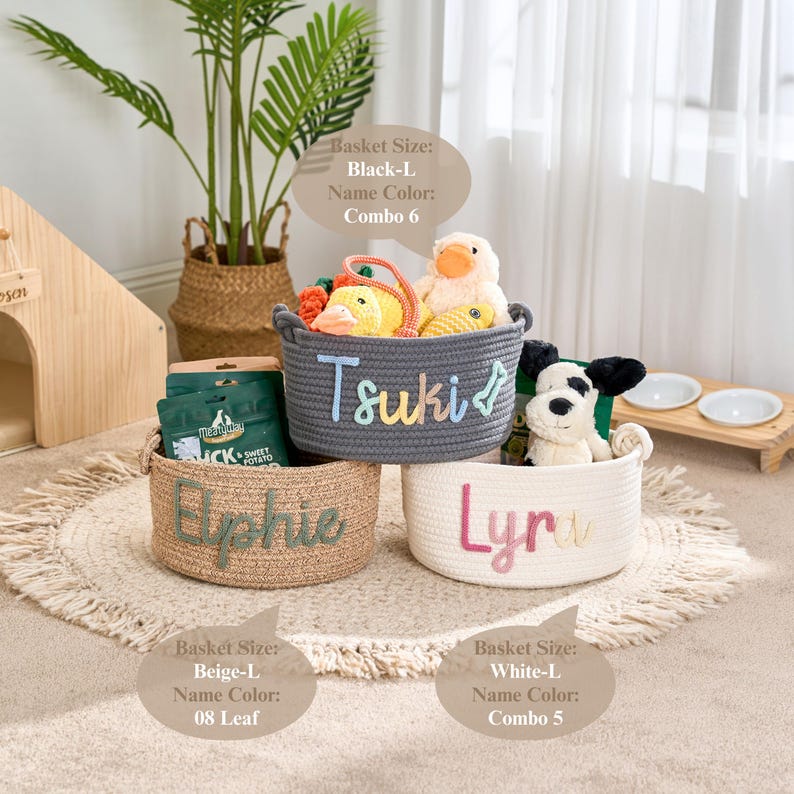 Personalisierter Spielzeugkorb für Hunde • Haustier Geschenk • Haustier Organizer • Handgemachtes I-cord Craft Bild 8