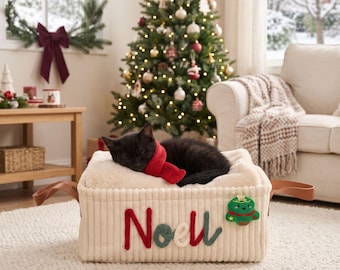 Christmas Basket for Pet Toys • Personalized Name Corduroy Storage Bin • Dog and Cat Organizer • Holiday Pet Gift