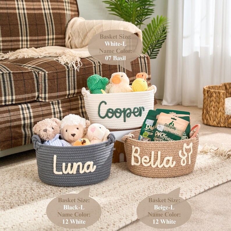 Personalisierter Spielzeugkorb für Hunde • Haustier Geschenk • Haustier Organizer • Handgemachtes I-cord Craft Bild 3