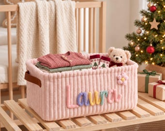 Personalized Christmas Basket • Custom Name Nursery Storage • Kids Christmas Eve Gift • Holiday Toy Organizer • Gift for New Moms