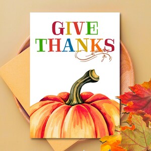 Carte de voeux pour Thanksgiving imprimable, carte citrouille orange reconnaissante pour amis, carte automne, carte récolte, carte postale, téléchargement numérique 5 x 7 et A2