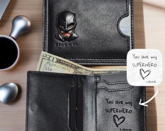 Personalized Wallet Bat ID with 3D Superhero Mask for Men Valentine&#39;s Day Gift for Him Anniversary Birthday for Husband Boyfriend Father