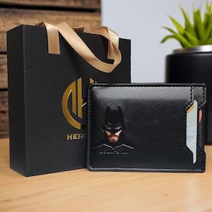 Fledermaus ID Geldbörse - Ledergeldbörse mit Superheld Maske - Geldbörse für Ihn Valentinstag Geschenk für Papa Freund Ehemann Jahrestag Geburtstag