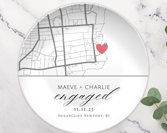 Placa personalizada con mapa de compromiso, regalo de boda personalizado para parejas comprometidas, recuerdo único para parejas.