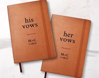 Ceremony Vow Book, Vegan Leather Vow Books Personalized, Set of 2 His and Her Wedding Ceremony Vow Booklets Rustic Vow Renewal Gift