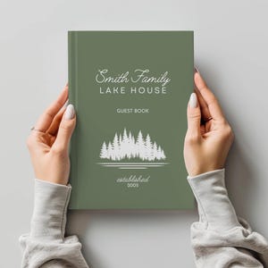 Libro de visitas personalizado de la casa del lago, diario personalizado para cabaña, decoración única para el hogar de vacaciones, regalo para él