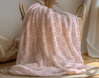 Pretty in Pink Bow Blanket - Shabby Chic Decor - Preppy Gift for College - Soft Lightweight Blanket