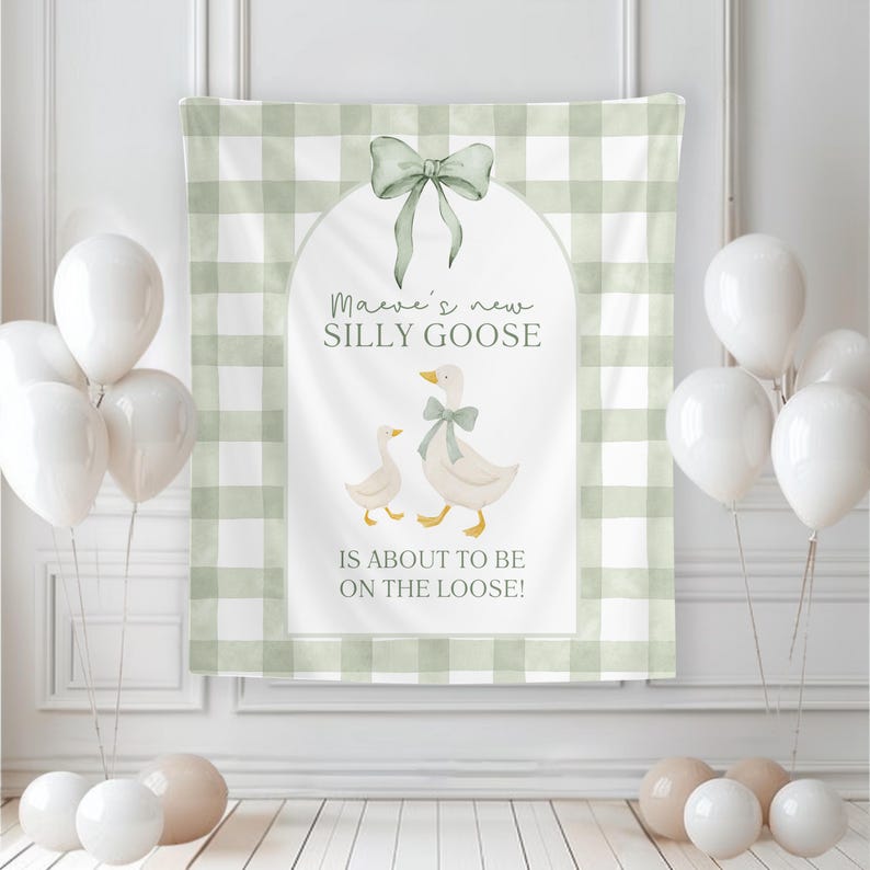 Silly Goose Baby Shower Backdrop, Adorable Goose Party Decor, Little Goose Theme, Vintage Goose, Fun Celebration Photo Props Sage