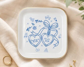 Custom Engagement Ring Dish, Personalized Jewelry Plate, Wedding Ring Holder, Bridal Shower Gift, Trinket Tray