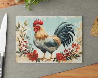 Tabla de cortar de vidrio con forma de gallo: utensilios de cocina únicos, regalo para ella, tabla de charcutería