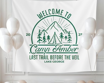 Custom Camp Bach Banner, Bachelorette Decor, Camp Birthday Party Sign, Custom Camping Banner, Bridal Backdrop, Bride Photo Prop, Tapestry