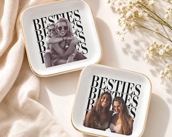 Bestie Photo Ring Dish, Custom Ceramic Trinket Tray for Best Friend, Personalized Bestie Present, Maid of Honor Gift