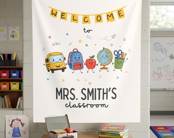 Back to School Welcome Banner, First Day of School, Colorful Doodle Decor for Teacher Classrooms, Teacher Welcome Sign, Classroom Tapestry