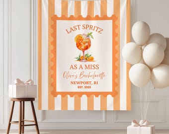 Banner &quot;Último rocío como Miss Bachelorette&quot;, decoración para fiesta cítrica, letrero para despedida de soltera, temática de boda italiana, tapiz personalizado