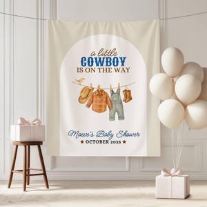 A Little Cowboy is On The Way Baby Shower Banner Western Decor, Cowboy Clothesline Party Supplies, Baby Boy Celebration Photo Backdrop