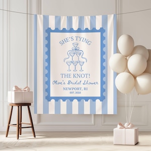 She&#39;s Tying the Knot Tapestry, Custom Bridal Shower Decor, Personalized Bachelorette Backdrop, Elegant Party Banner, Wedding Sign