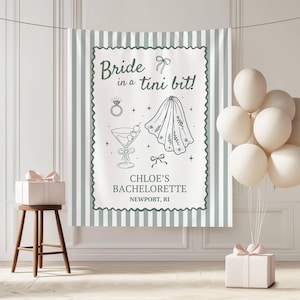 Bridal Shower Tapestry Backdrop Espresso, Bride in a Tini Bit Bachelorette Banner, Custom Decor for Wedding Celebrations, Photo Backdrop