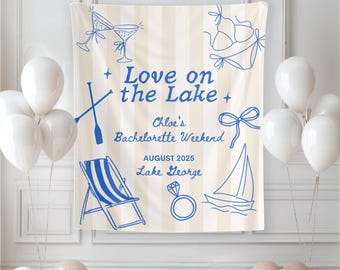 Custom Love on the Lake Bachelorette Tapestry Decor, Personalized Lake Bach Party Banner for Girl Trip Weekend