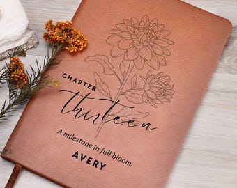 Chapter 13 Personalized Journal, Custom Name Notebook for 13th Birthday Gift, Birth Flower Journal, Unique Gift for Daughter
